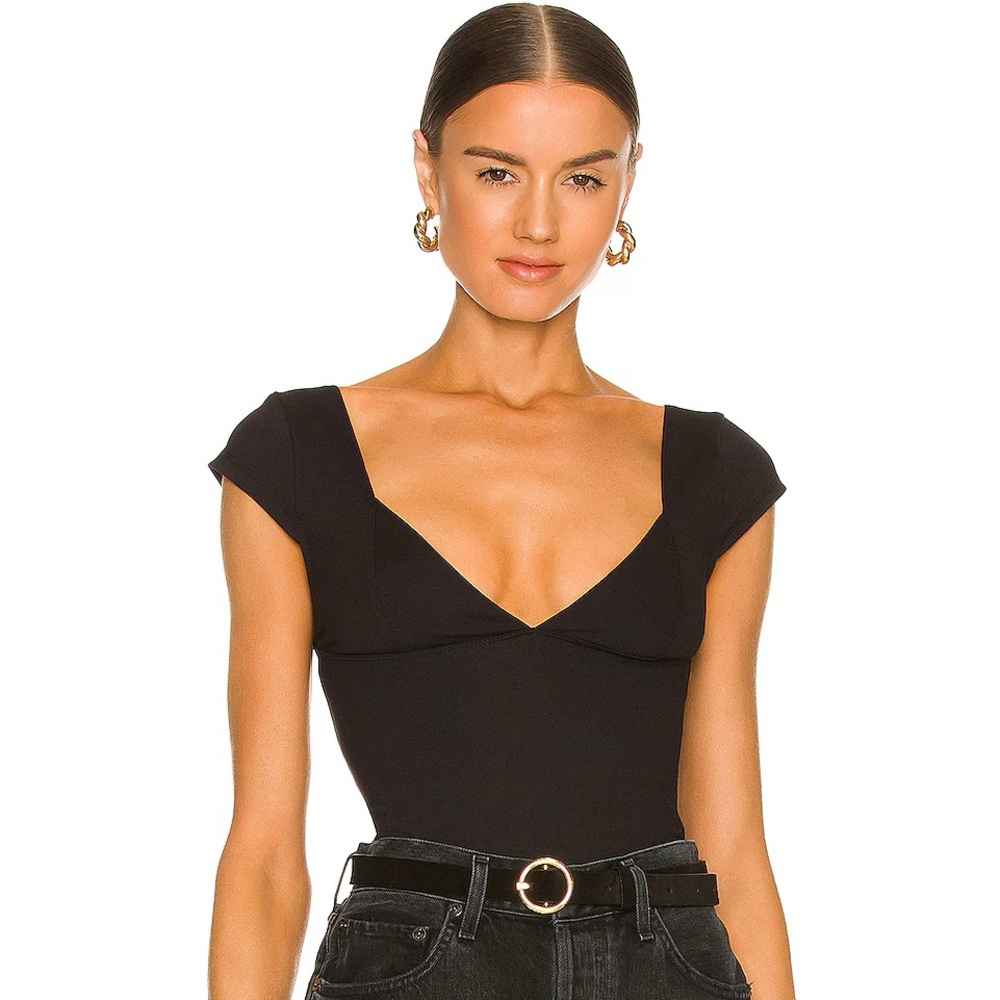 Free People Black Cap Sleeve Bodysuit